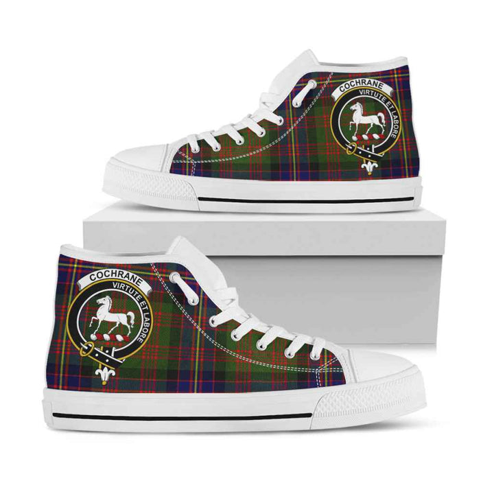 Scottish Cochrane Clan Crest Tartan High Top Shoes White Sole Tartan Plaid