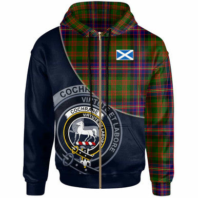 Scottish Cochrane Clan Crest Tartan Hoodie - Bend Style Zip-up Tartan Plaid