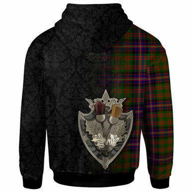 Scottish Cochrane Clan Crest Tartan Hoodie - Half Thistle Flowers Celtic Design Back Side Tartan Plaid