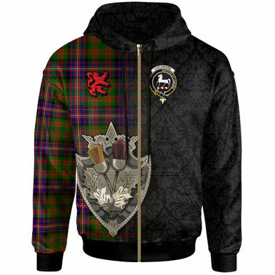 Scottish Cochrane Clan Crest Tartan Hoodie - Half Thistle Flowers Celtic Design Zip-up Tartan Plaid