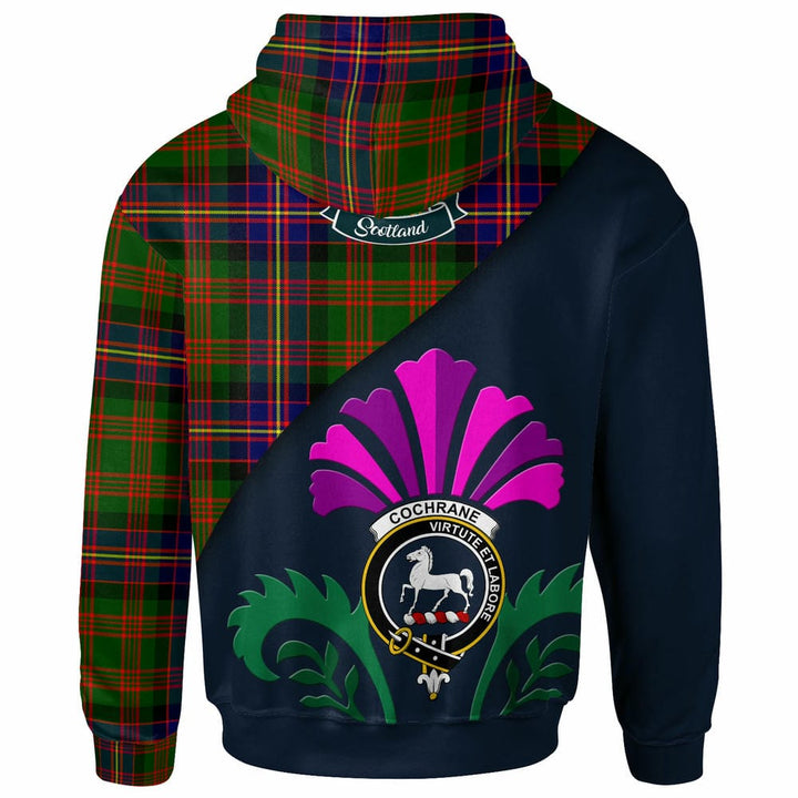 Scottish Cochrane Clan Crest Tartan Hoodie - Scotland Thistle Style Back Side Tartan Plaid