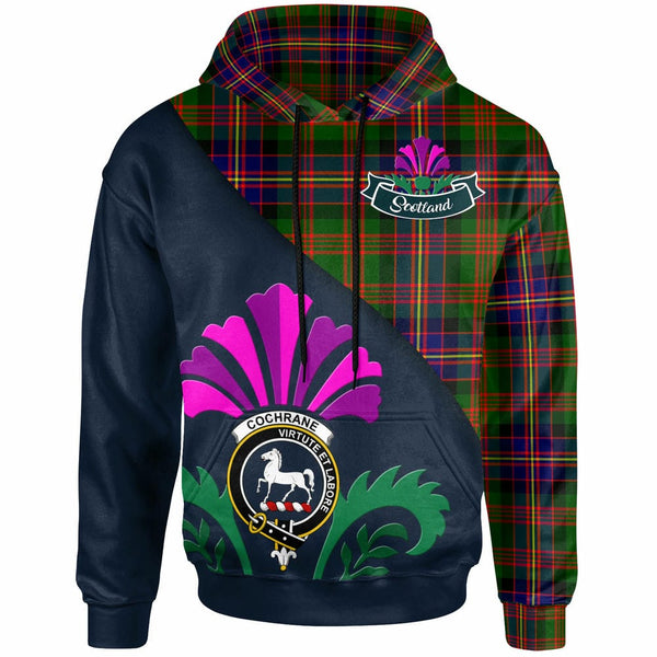 Scottish Cochrane Clan Crest Tartan Hoodie - Scotland Thistle Style Front Side Tartan Plaid