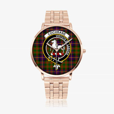 Scottish Cochrane Clan Crest Tartan Instafamous Steel Quartz Watches Tartan Plaid Rose Gold 1