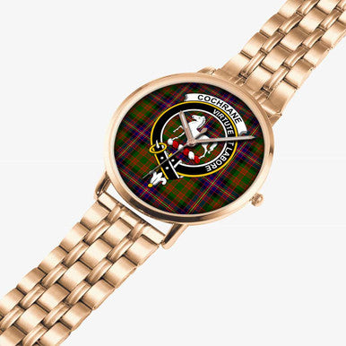 Scottish Cochrane Clan Crest Tartan Instafamous Steel Quartz Watches Tartan Plaid Rose Gold 2