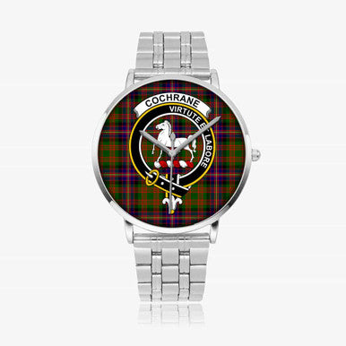 Scottish Cochrane Clan Crest Tartan Instafamous Steel Quartz Watches Tartan Plaid Silver 1