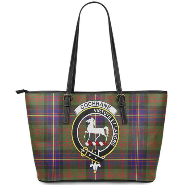 Scottish Cochrane Clan Crest Tartan Leather Tote Tartan Plaid