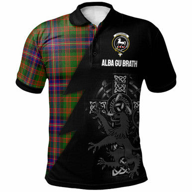 Scottish Cochrane Clan Crest Tartan Polo Shirt - Lion Rampant Celtic Cross Flash Style Front Side Tartan Plaid
