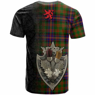 Scottish Cochrane Clan Crest Tartan T-Shirt - Half Thistle Flowers Celtic Design Back Side Tartan Plaid