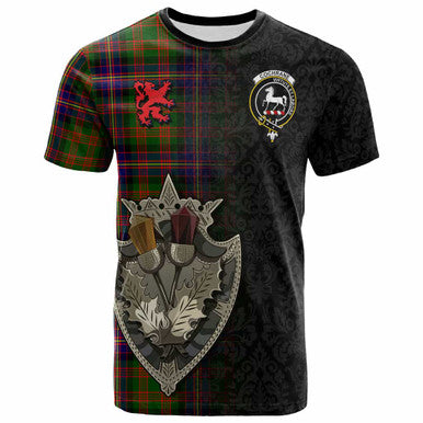 Scottish Cochrane Clan Crest Tartan T-Shirt - Half Thistle Flowers Celtic Design Front Side Tartan Plaid