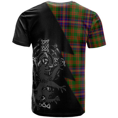 Scottish Cochrane Clan Crest Tartan T-Shirt - Lion Rampant Celtic Cross Flash Style Back Side Tartan Plaid