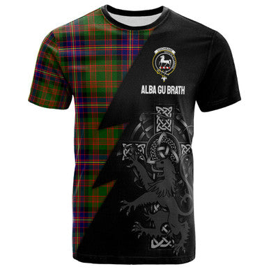 Scottish Cochrane Clan Crest Tartan T-Shirt - Lion Rampant Celtic Cross Flash Style Front Side Tartan Plaid