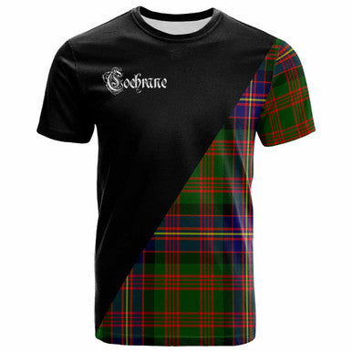 Scottish Cochrane Clan Crest Tartan T-Shirt - Military Logo Front Side Tartan Plaid