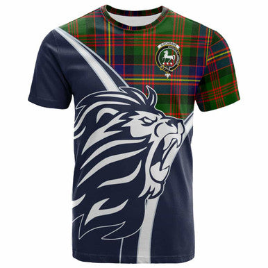 Scottish Cochrane Clan Crest Tartan T-Shirt - Scottish Flag With Lion Front Side Tartan Plaid