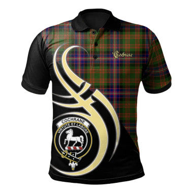 Scottish Cochrane Modern Clan Crest Tartan Polo Shirt Believe in Me Front Side Tartan Plaid