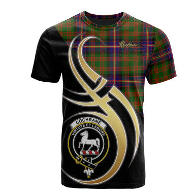 Scottish Cochrane Modern Clan Crest Tartan T-Shirt Believe in Me Front Side Tartan Plaid