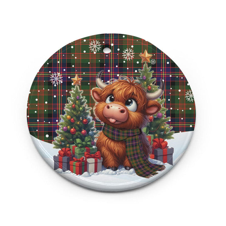 Scottish Cochrane Modern Clan Tartan Ceramic Ornament Cute Highland Cow Christmas Circle Style Tartan Plaid