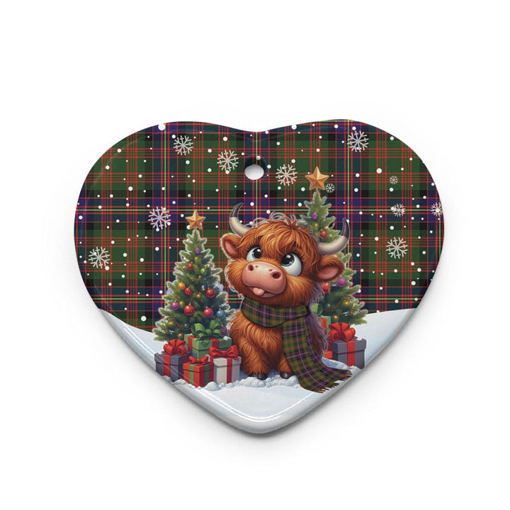 Scottish Cochrane Modern Clan Tartan Ceramic Ornament Cute Highland Cow Christmas Heart Style Tartan Plaid