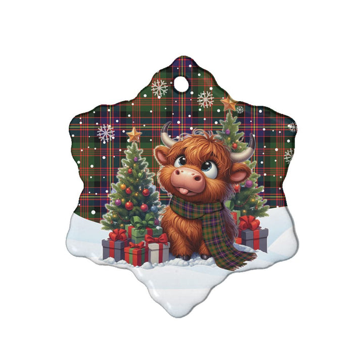 Scottish Cochrane Modern Clan Tartan Ceramic Ornament Cute Highland Cow Christmas Snow Flake Style Tartan Plaid