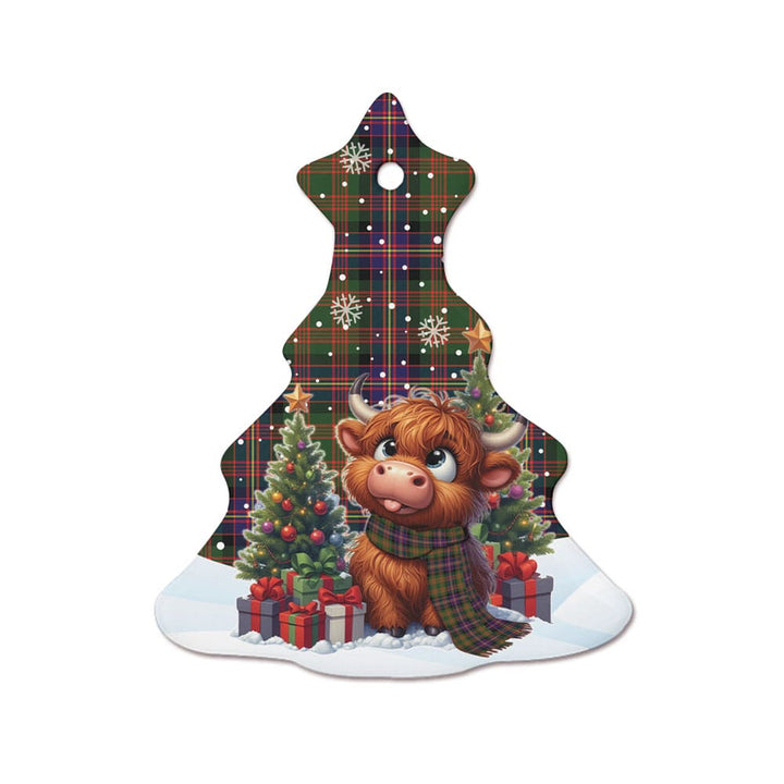 Scottish Cochrane Modern Clan Tartan Ceramic Ornament Cute Highland Cow Christmas Tree Style Tartan Plaid