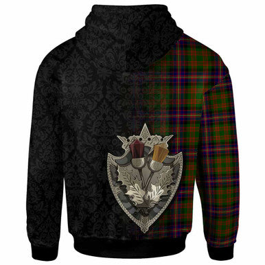 Scottish Cochrane Modern Clan Tartan Hoodie - Half Thistle Flowers Celtic Design Back Side Tartan Plaid