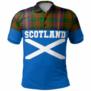 Scottish Cochrane Modern Clan Tartan Polo Shirt - Lion Rampant of Scotland With Flag Front Side Tartan Plaid