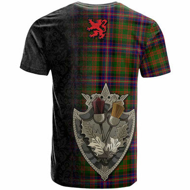 Scottish Cochrane Modern Clan Tartan T-Shirt - Half Thistle Flowers Celtic Design Back Side Tartan Plaid