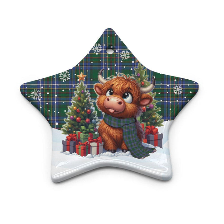 Scottish Cockburn Ancient Clan Tartan Ceramic Ornament Cute Highland Cow Christmas Star Style Tartan Plaid