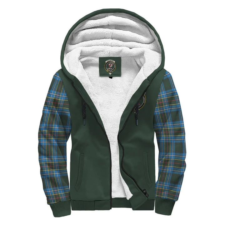 Scottish Cockburn Clan Crest Tartan Plaid Sleeve Sherpa Hoodie