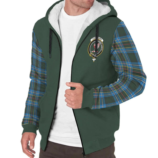Scottish Cockburn Clan Crest Tartan Plaid Sleeve Sherpa Hoodie