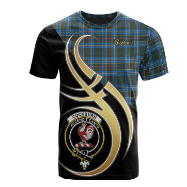 Scottish Cockburn Modern Clan Crest Tartan T-Shirt Believe in Me Front Side Tartan Plaid