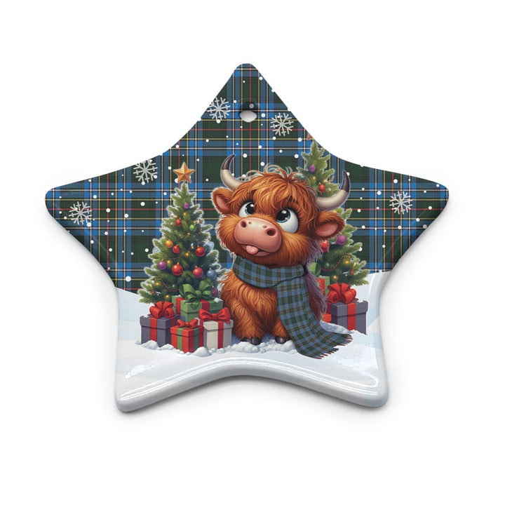 Scottish Cockburn Modern Clan Tartan Ceramic Ornament Cute Highland Cow Christmas Star Style Tartan Plaid