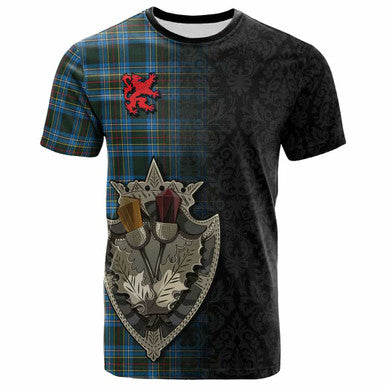 Scottish Cockburn Modern Clan Tartan T-Shirt - Half Thistle Flowers Celtic Design Front Side Tartan Plaid