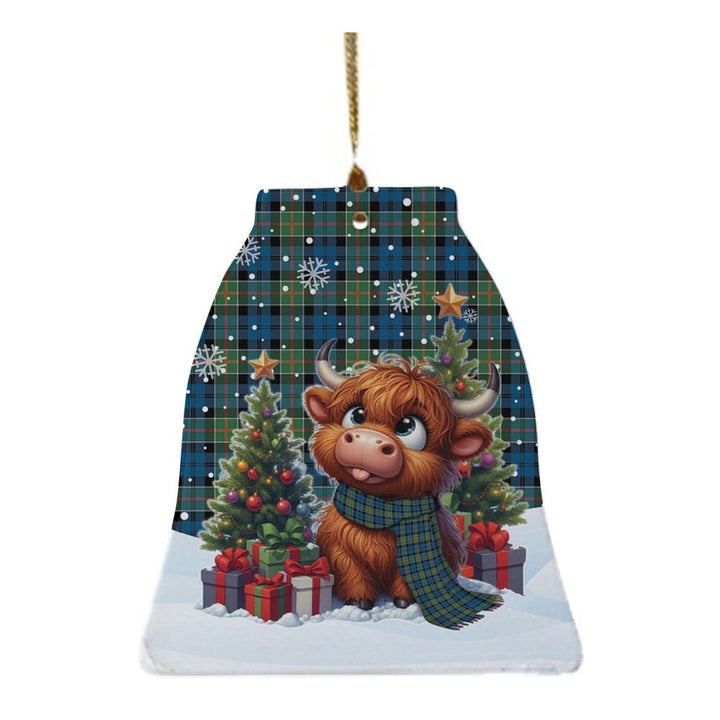 Scottish Colquhoun Ancient Clan Tartan Ceramic Ornament Cute Highland Cow Christmas Bell Style Tartan Plaid