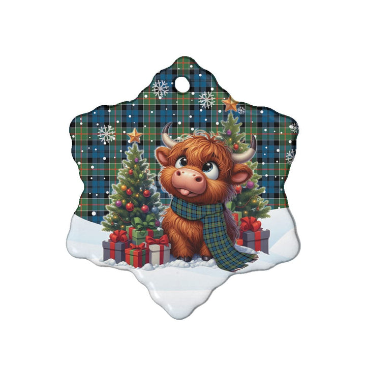 Scottish Colquhoun Ancient Clan Tartan Ceramic Ornament Cute Highland Cow Christmas Snow Flake Style Tartan Plaid