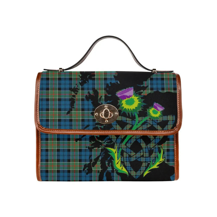 Scottish Colquhoun Ancient Clan Tartan Waterproof Canvas Bag With Thistle Tartan Plaid 1