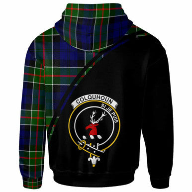 Scottish Colquhoun Clan Crest Tartan Curve Hoodie Back Side Tartan Plaid