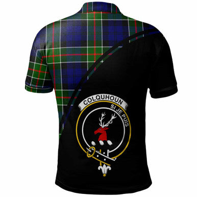Scottish Colquhoun Clan Crest Tartan Curve Polo Shirt Back Side Tartan Plaid