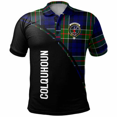 Scottish Colquhoun Clan Crest Tartan Curve Polo Shirt Front Side Tartan Plaid