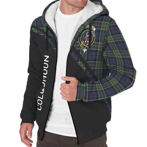 Scottish Colquhoun Clan Crest Tartan Curve Sherpa Hoodie
