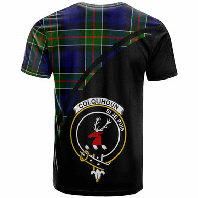 Scottish Colquhoun Clan Crest Tartan Curve T-Shirt Back Side Tartan Plaid