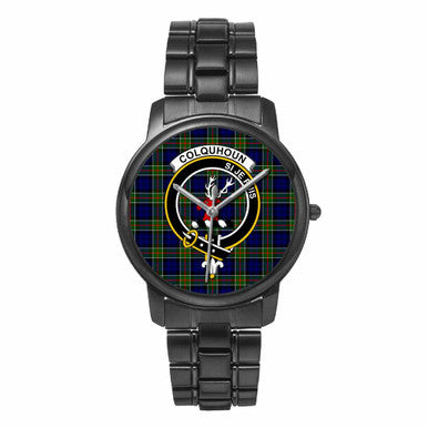 Scottish Colquhoun Clan Crest Tartan Folding Clasp Steel Quartz Watches Tartan Plaid Black 1