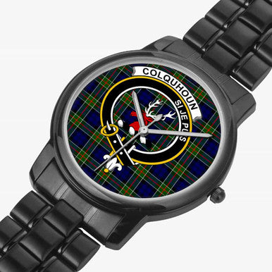 Scottish Colquhoun Clan Crest Tartan Folding Clasp Steel Quartz Watches Tartan Plaid Black 2