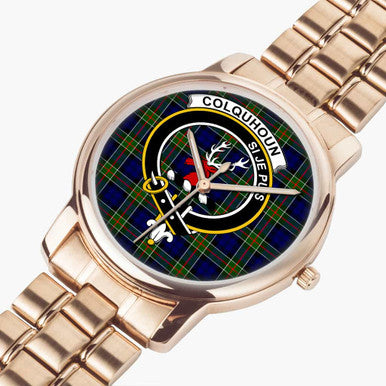 Scottish Colquhoun Clan Crest Tartan Folding Clasp Steel Quartz Watches Tartan Plaid Rose Gold 2