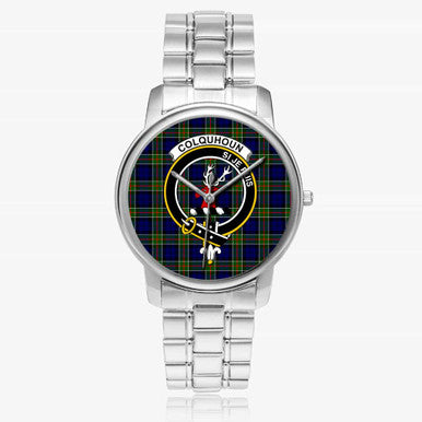 Scottish Colquhoun Clan Crest Tartan Folding Clasp Steel Quartz Watches Tartan Plaid Silver 1