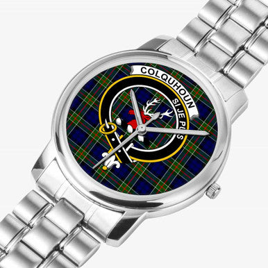 Scottish Colquhoun Clan Crest Tartan Folding Clasp Steel Quartz Watches Tartan Plaid Silver 2