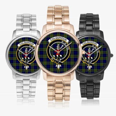 Scottish Colquhoun Clan Crest Tartan Folding Clasp Steel Quartz Watches Tartan Plaid All