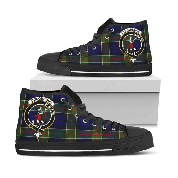 Scottish Colquhoun Clan Crest Tartan High Top Shoes Black Sole Tartan Plaid