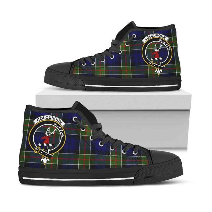 Scottish Colquhoun Clan Crest Tartan High Top Shoes Black Sole Tartan Plaid