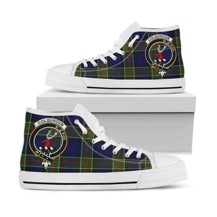 Scottish Colquhoun Clan Crest Tartan High Top Shoes White Sole Tartan Plaid