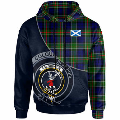 Scottish Colquhoun Clan Crest Tartan Hoodie - Bend Style Front Side Tartan Plaid